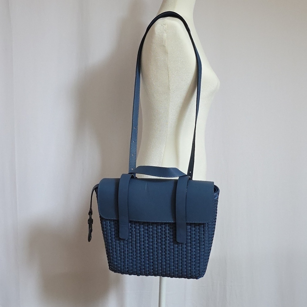Heidi Carey Blue Woven Leather Freehand Bag.